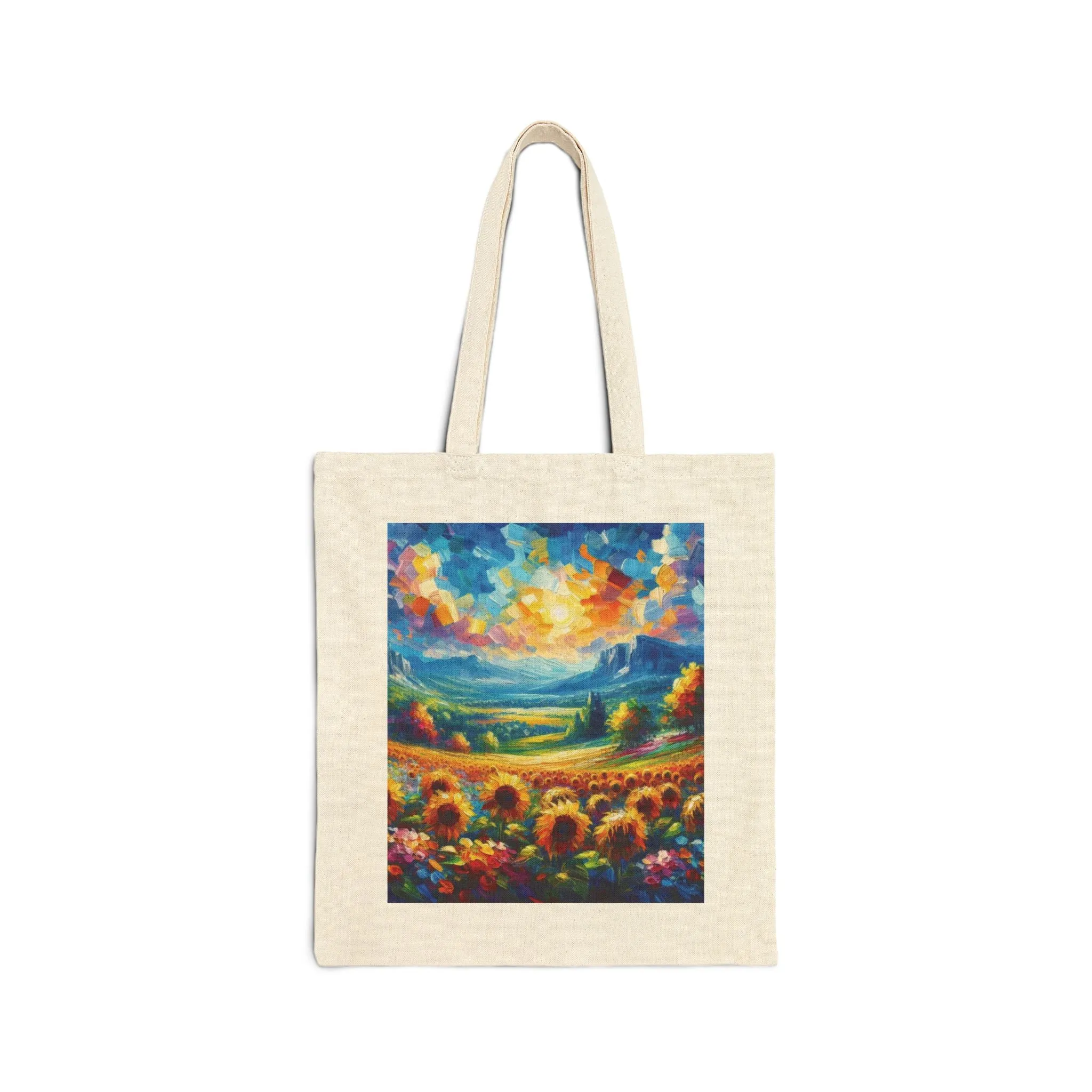 A field of sunflowers on a summer day, vibrant colors Cotton Canvas Tote Bag