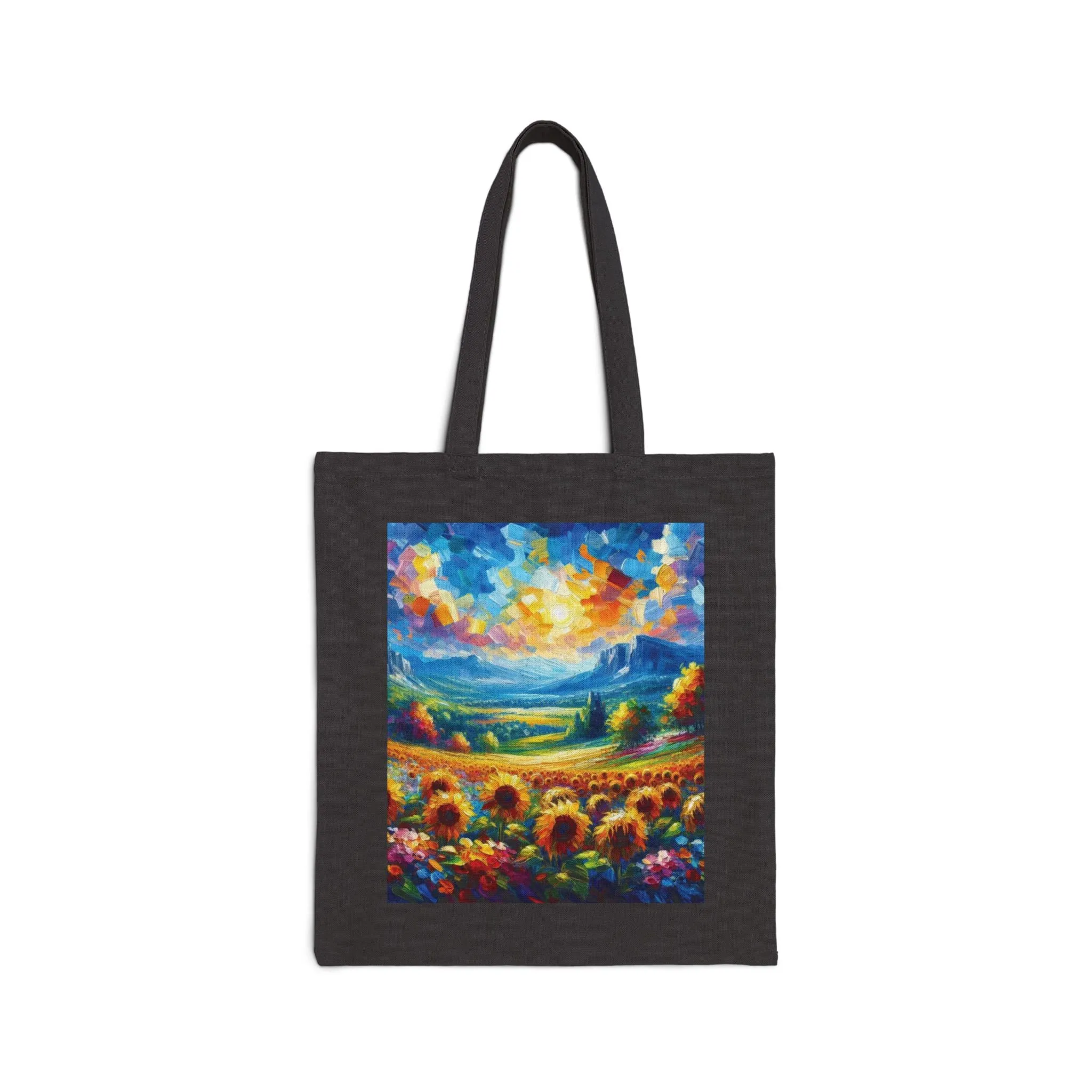 A field of sunflowers on a summer day, vibrant colors Cotton Canvas Tote Bag