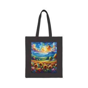 A field of sunflowers on a summer day, vibrant colors Cotton Canvas Tote Bag