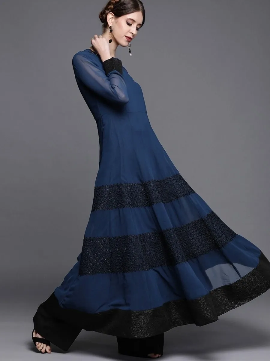 Blue Solid Anarkali with Dupatta