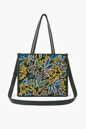 Boho Beaded Market Tote with Crossbody-Green