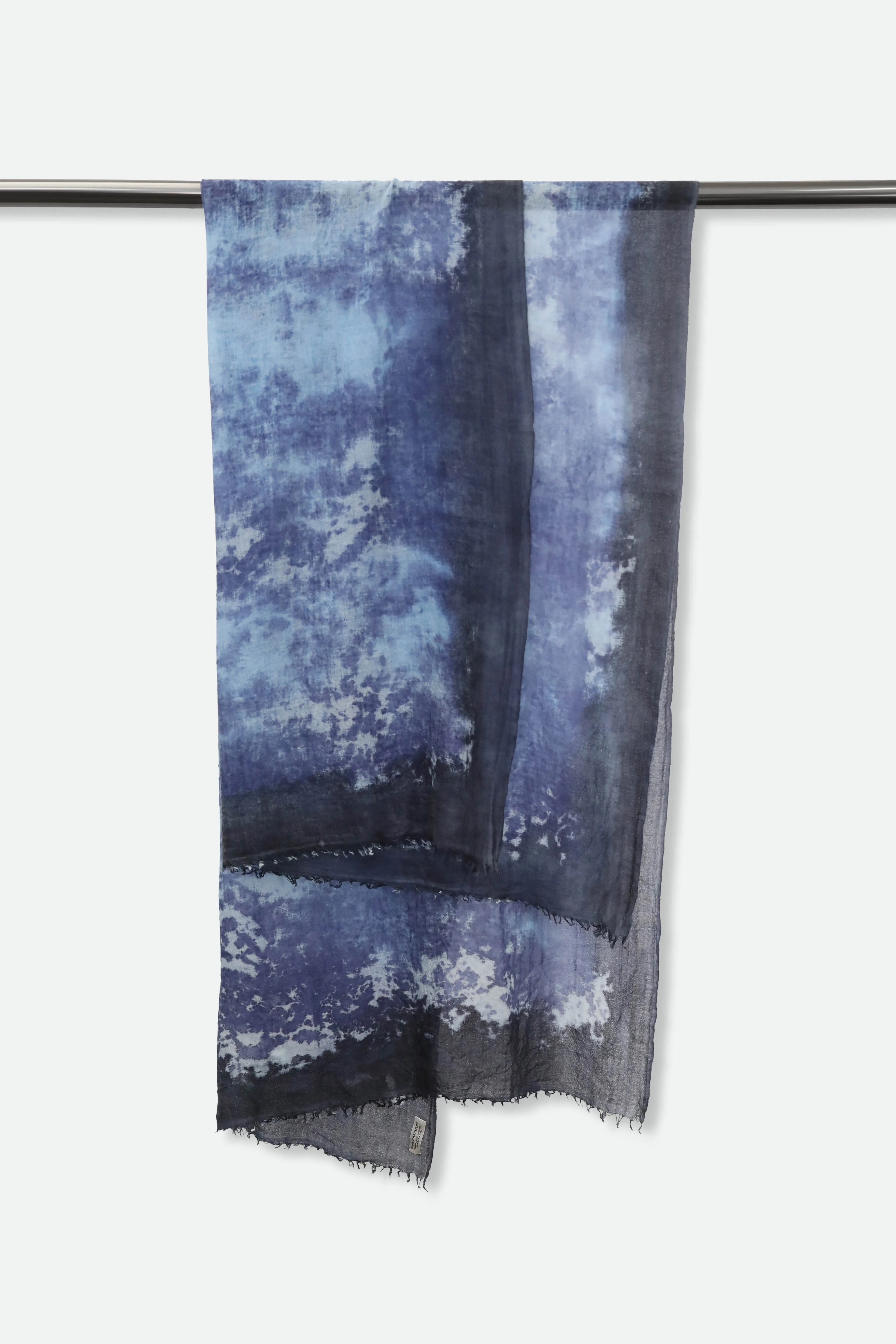 BORDERED DENIM SCARF IN HAND DYED CASHMERE