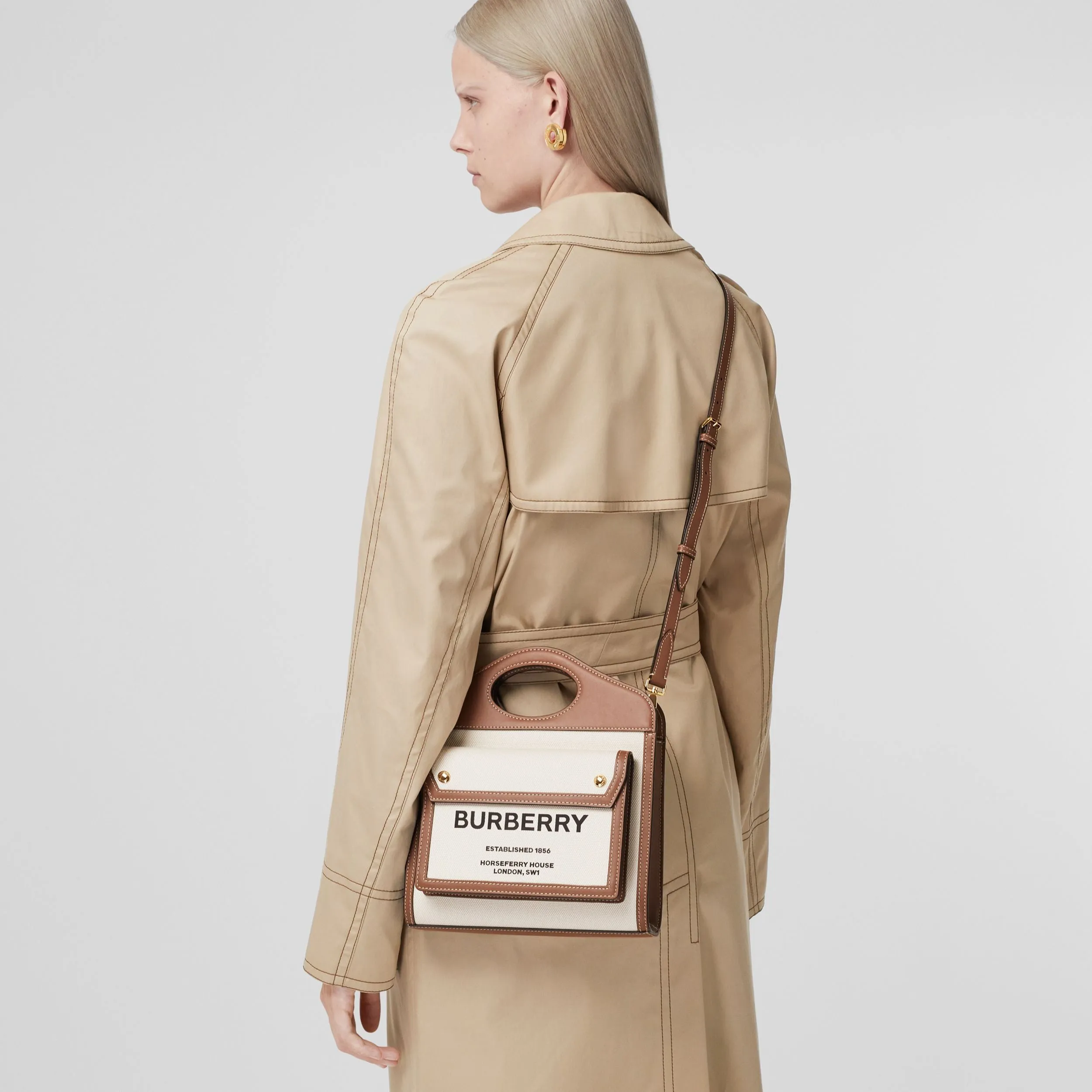 Burberry Mini Two-tone Canvas and Leather Pocket Bag