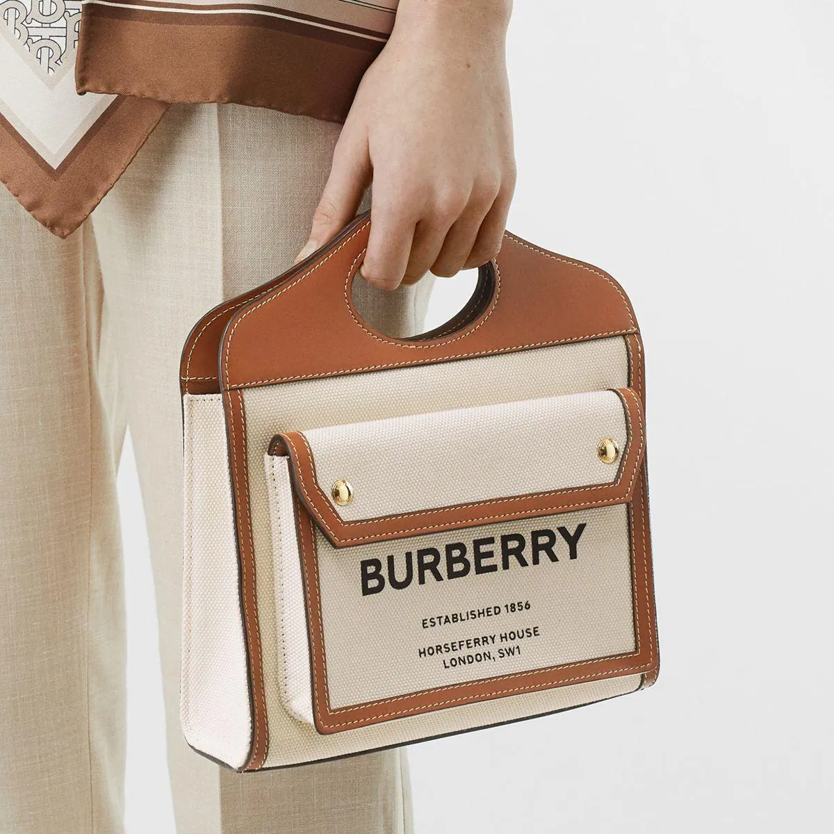 Burberry Mini Two-tone Canvas and Leather Pocket Bag