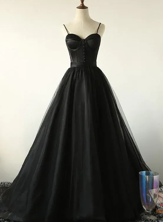 Charming Black Long Party Gowns, Black Evening Prom Dress gh516