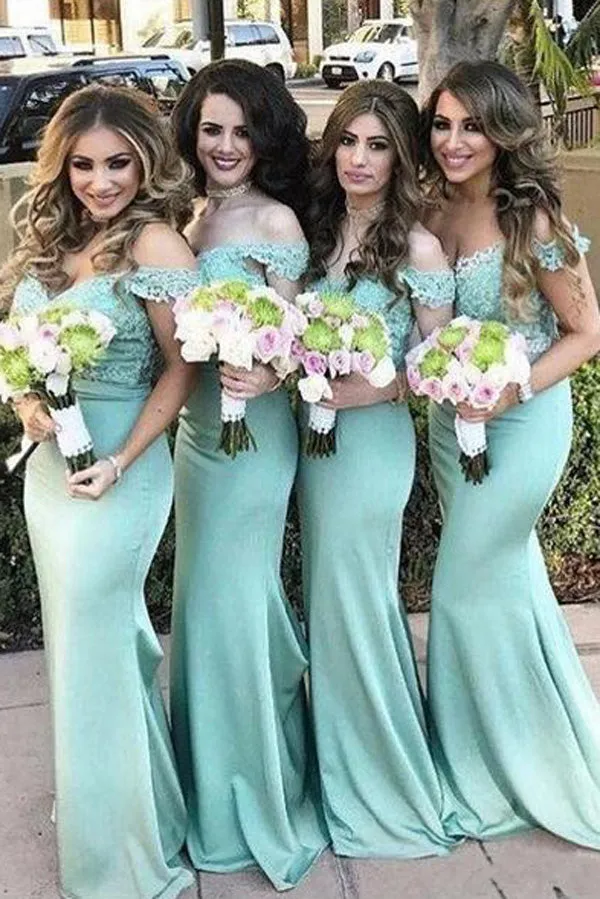 Charming Off Shoulder Lace top Mermaid Bridesmaid Dresses Wedding Guest Dress, BD48