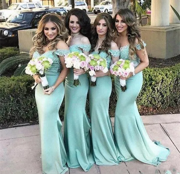 Charming Off Shoulder Lace top Mermaid Bridesmaid Dresses Wedding Guest Dress, BD48