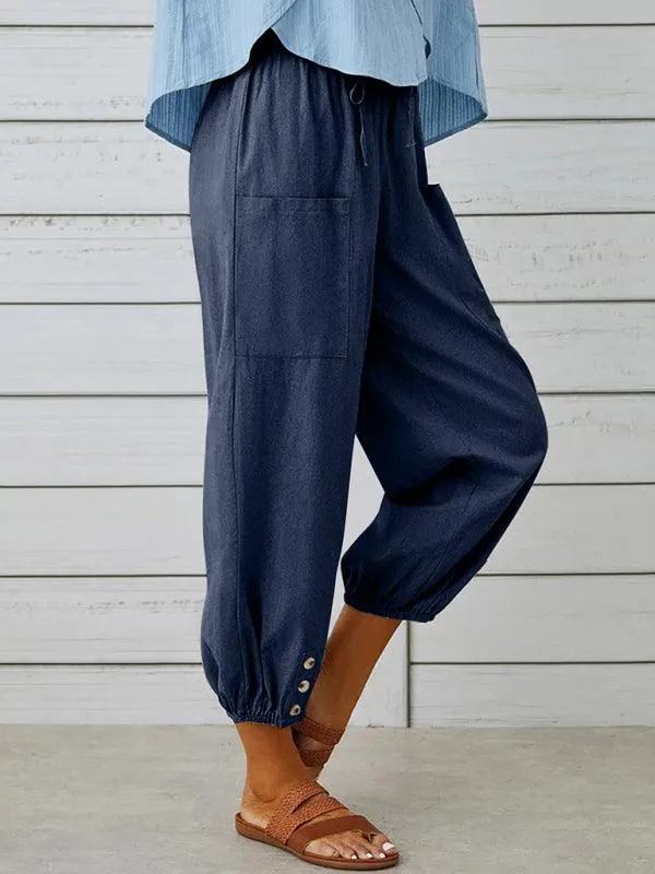 Chic High-Waisted Cotton-Linen Wide Leg Trousers for Women - Effortless Elegance