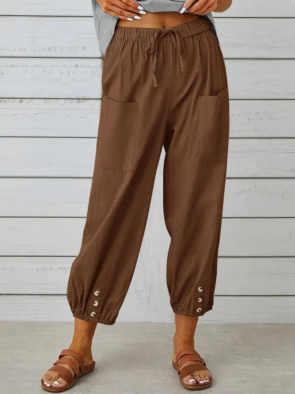 Chic High-Waisted Cotton-Linen Wide Leg Trousers for Women - Effortless Elegance