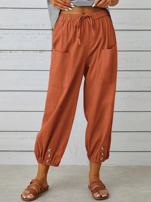 Chic High-Waisted Cotton-Linen Wide Leg Trousers for Women - Effortless Elegance