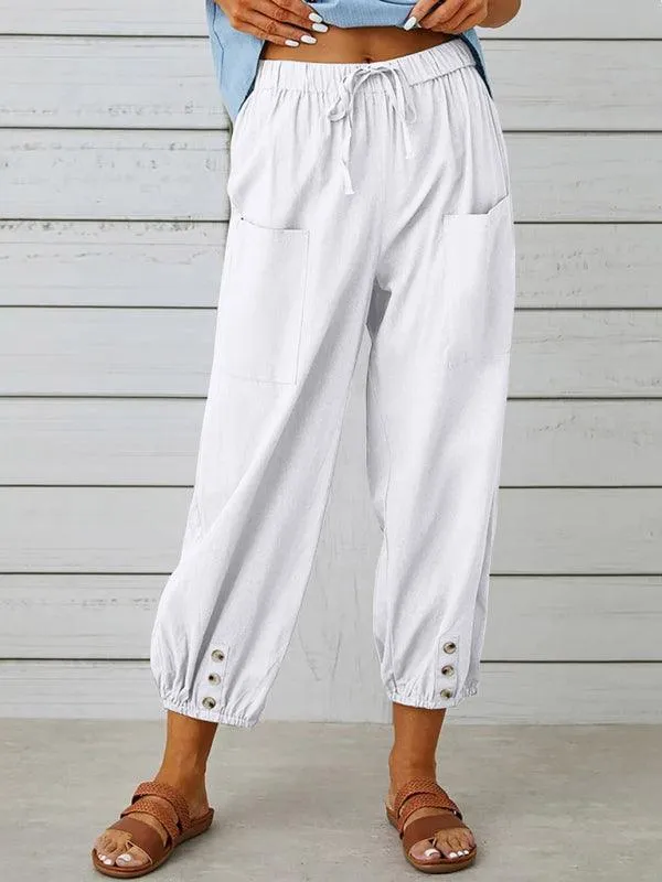 Chic High-Waisted Cotton-Linen Wide Leg Trousers for Women - Effortless Elegance