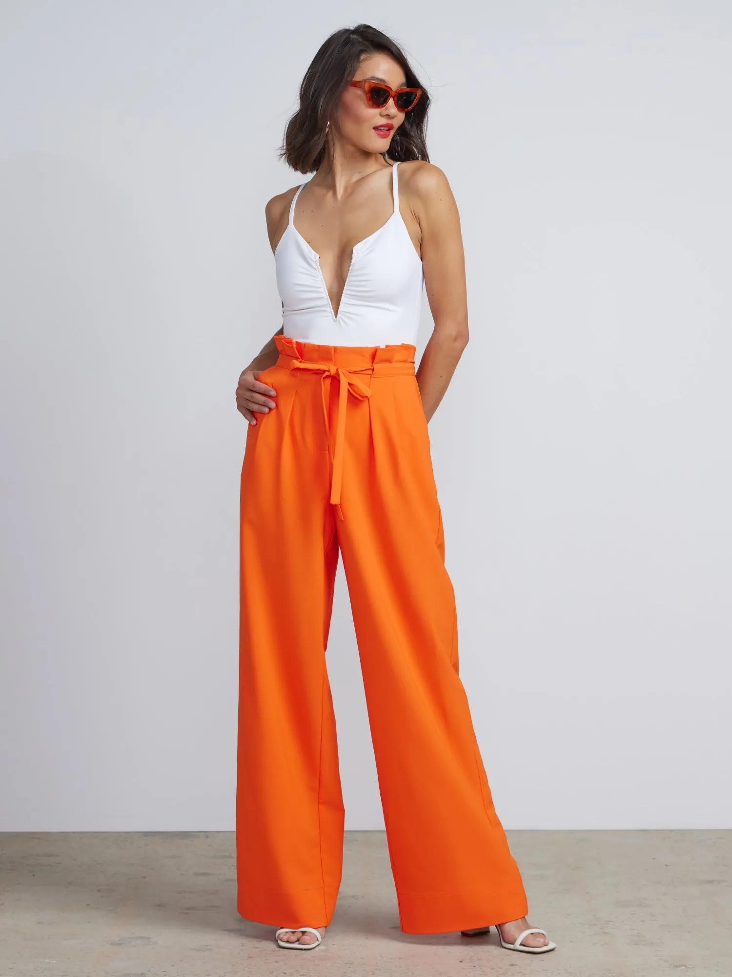 Drawstring Tie Front Palazzo Pants