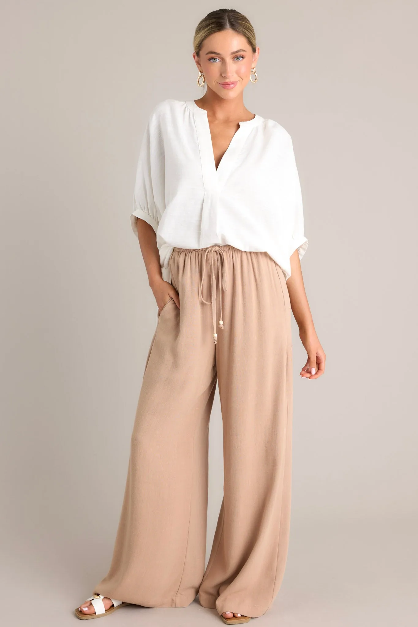 Effortless Elegance Tan Linen Blend Pants