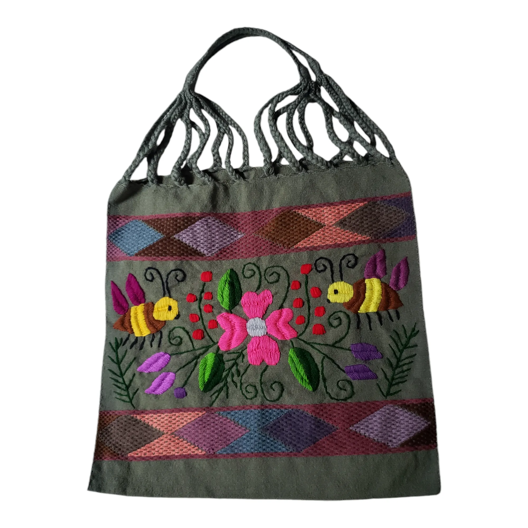 Embroidered Mexican Woven Tote Bag