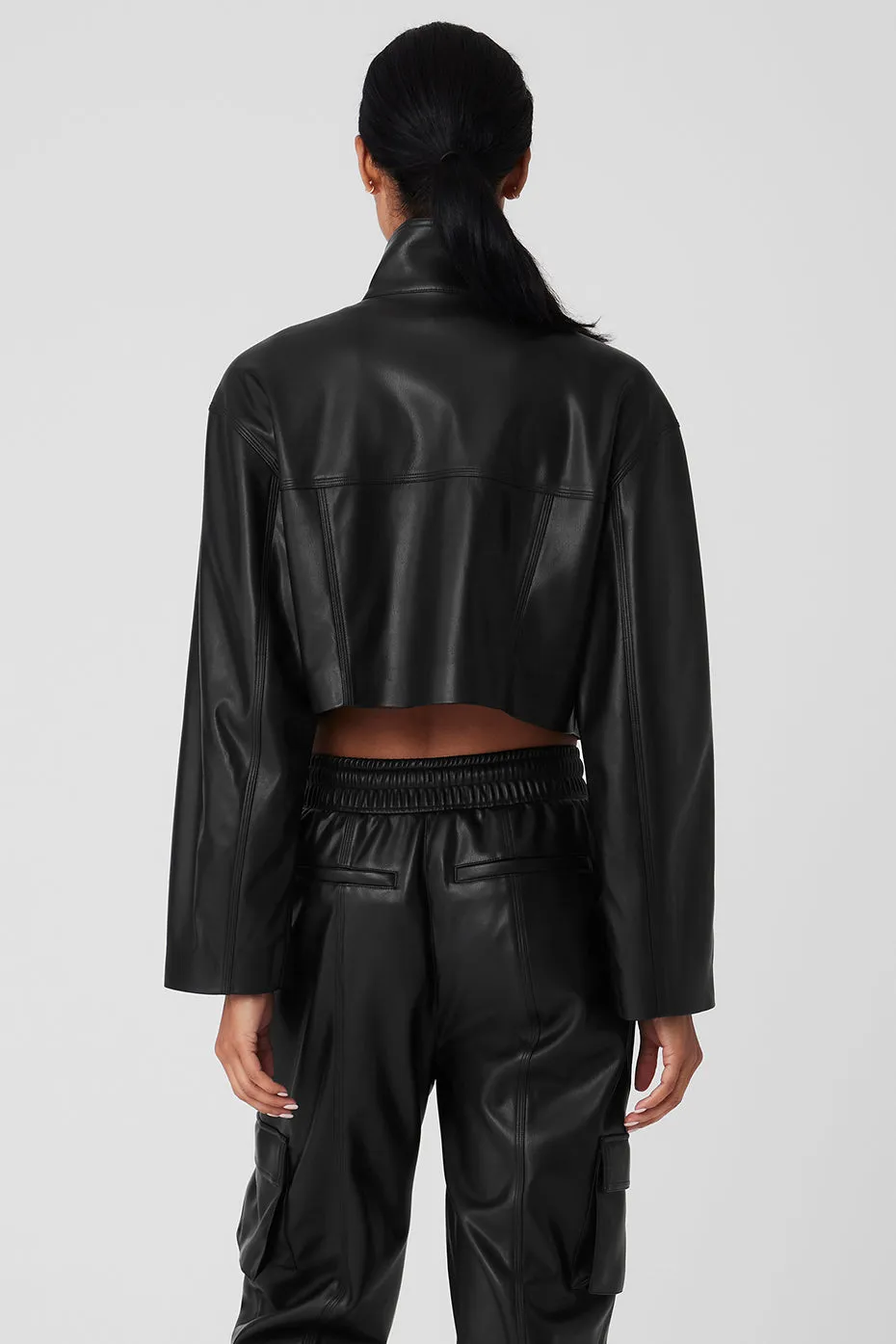 Faux Leather Power Hour Jacket - Black