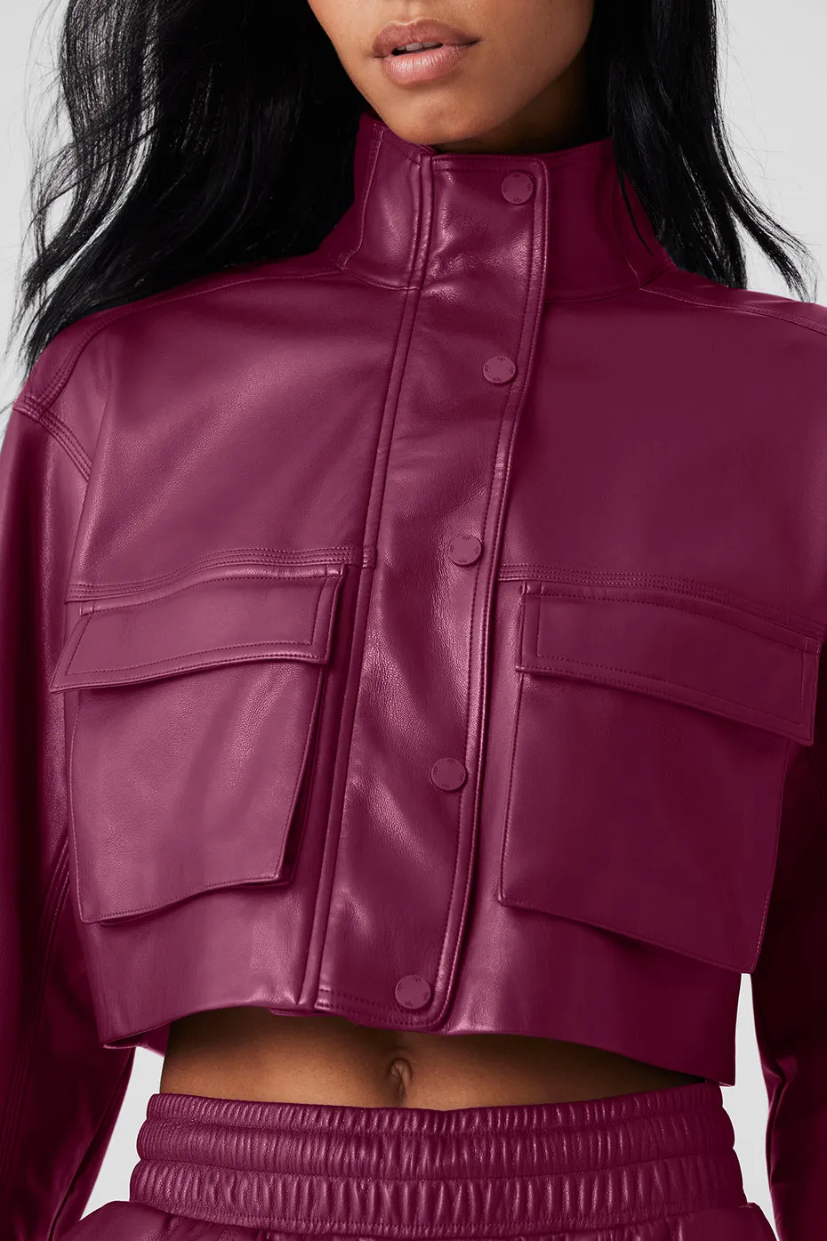 Faux Leather Power Hour Jacket - Wild Berry