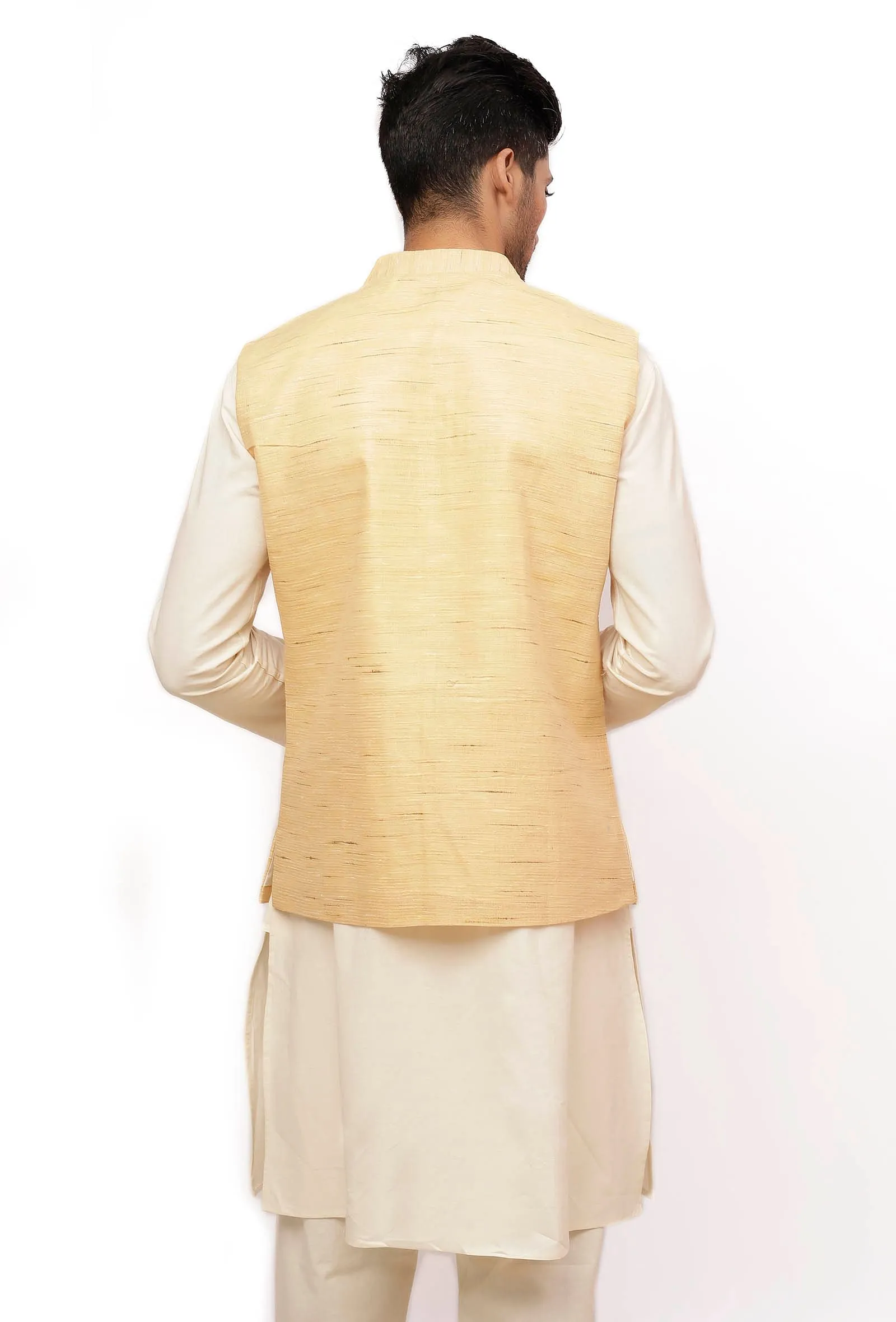 Fawn Creme Matka Silk Nehru Jacket