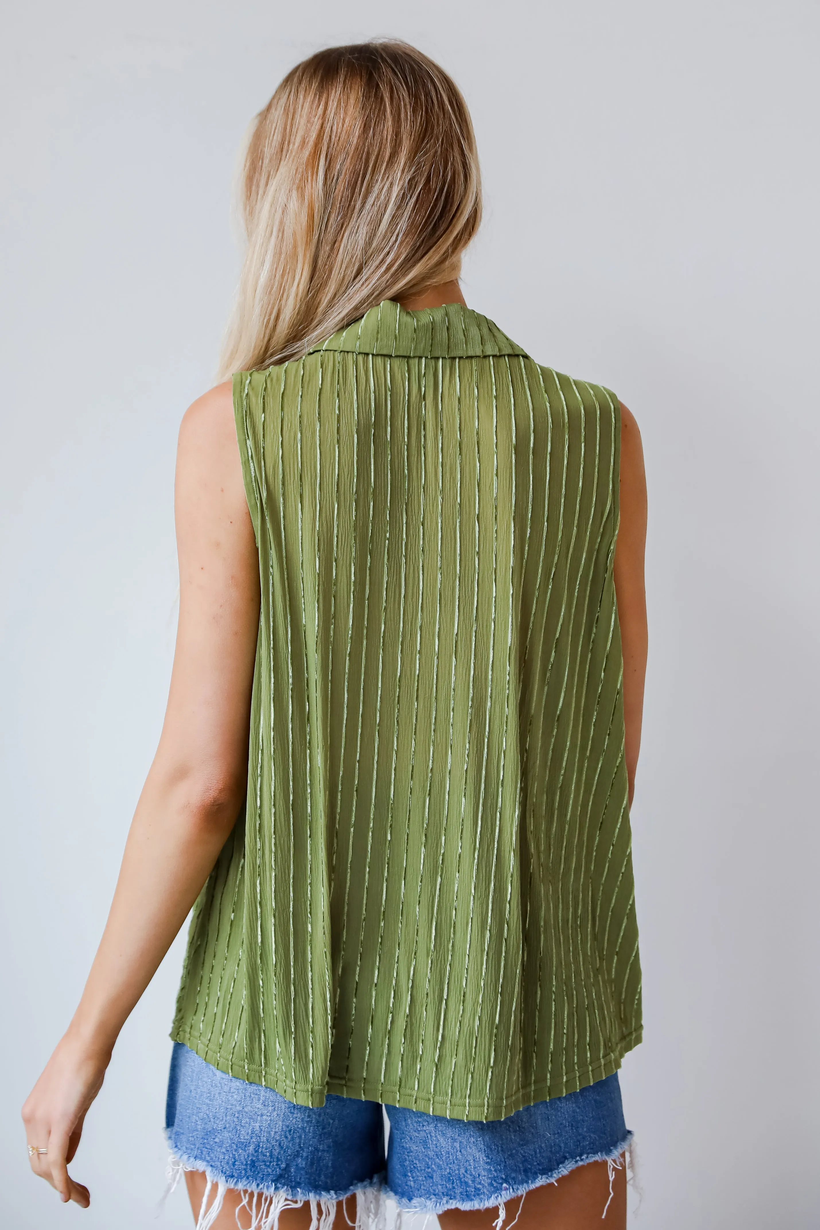 FINAL SALE - Endlessly Breezy Green Velvet Stripe Sleeveless Blouse