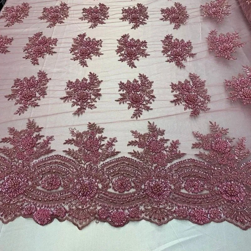 Flowers Floral Hand Beading Embroidery Lace Fabric By The Yard