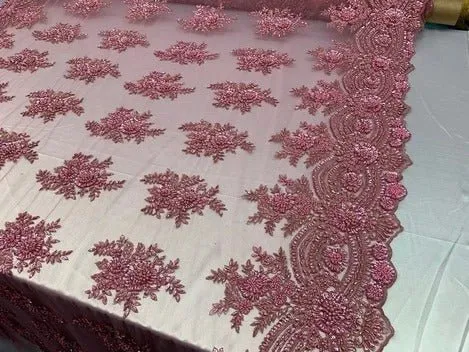 Flowers Floral Hand Beading Embroidery Lace Fabric By The Yard