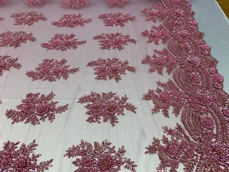 Flowers Floral Hand Beading Embroidery Lace Fabric By The Yard