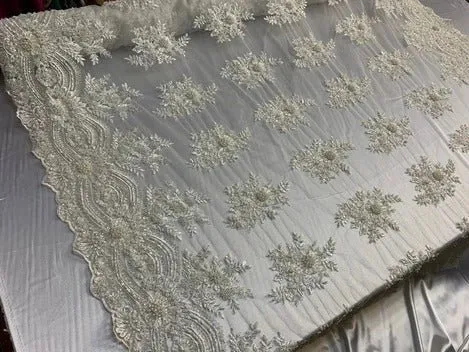 Flowers Floral Hand Beading Embroidery Lace Fabric By The Yard