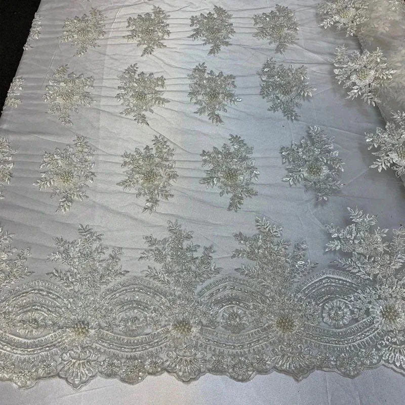 Flowers Floral Hand Beading Embroidery Lace Fabric By The Yard