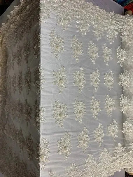 Flowers Floral Hand Beading Embroidery Lace Fabric By The Yard