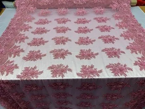 Flowers Floral Hand Beading Embroidery Lace Fabric By The Yard