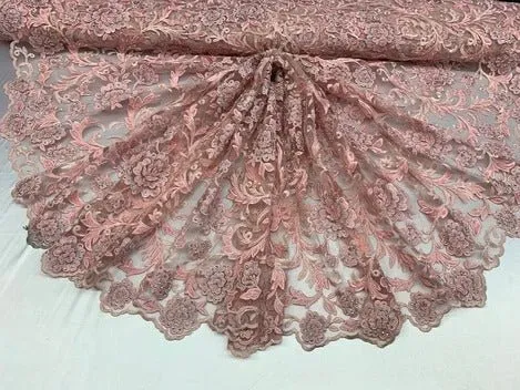 Hand Beaded Lace Fabric - Embroidery Floral Lace With Sequins And Flowers