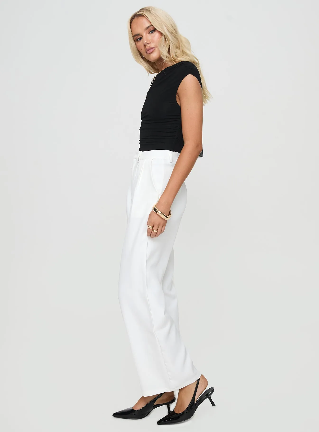 Jazzar Pocket Detail Pleated Pant White Petite