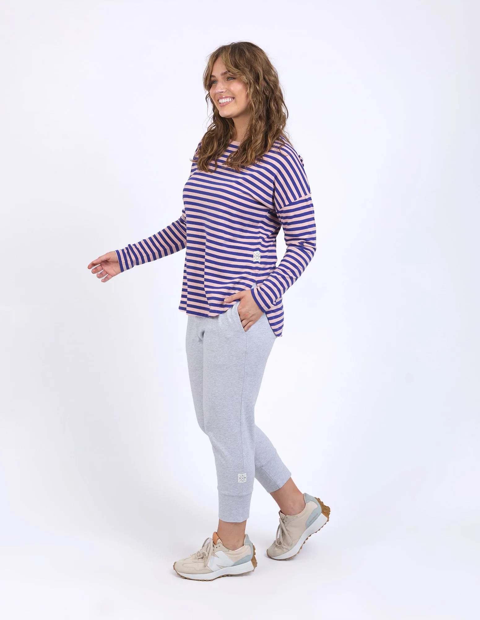 Lauren Long Sleeve Stripe Tee - Deep Blue/Blush Stripe