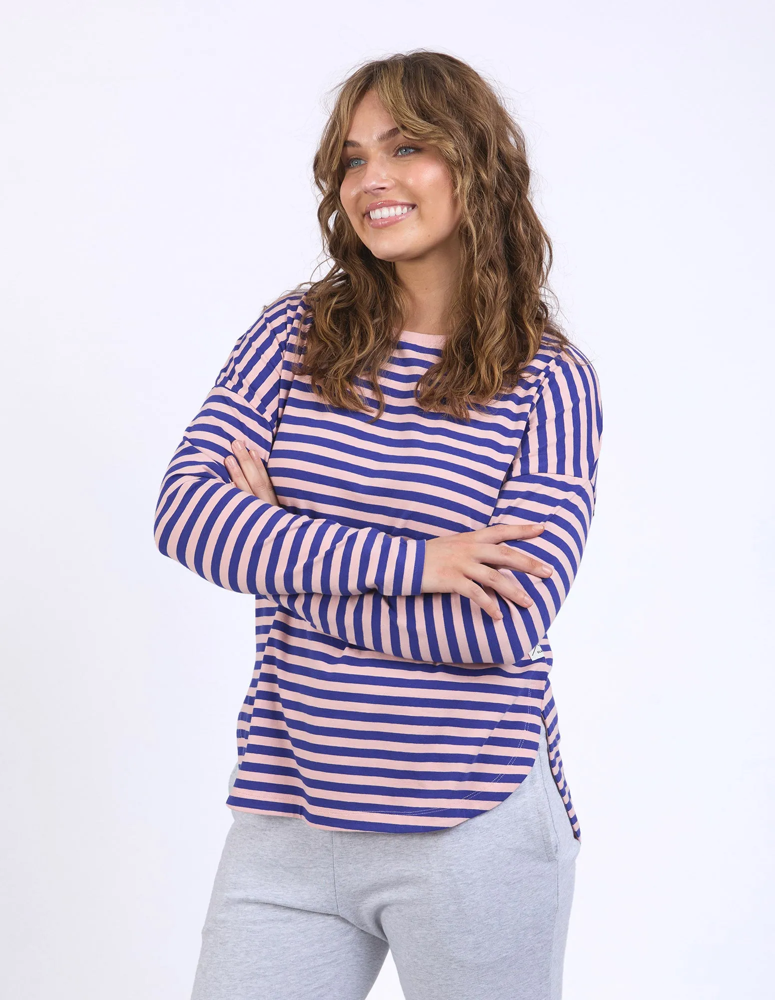 Lauren Long Sleeve Stripe Tee - Deep Blue/Blush Stripe