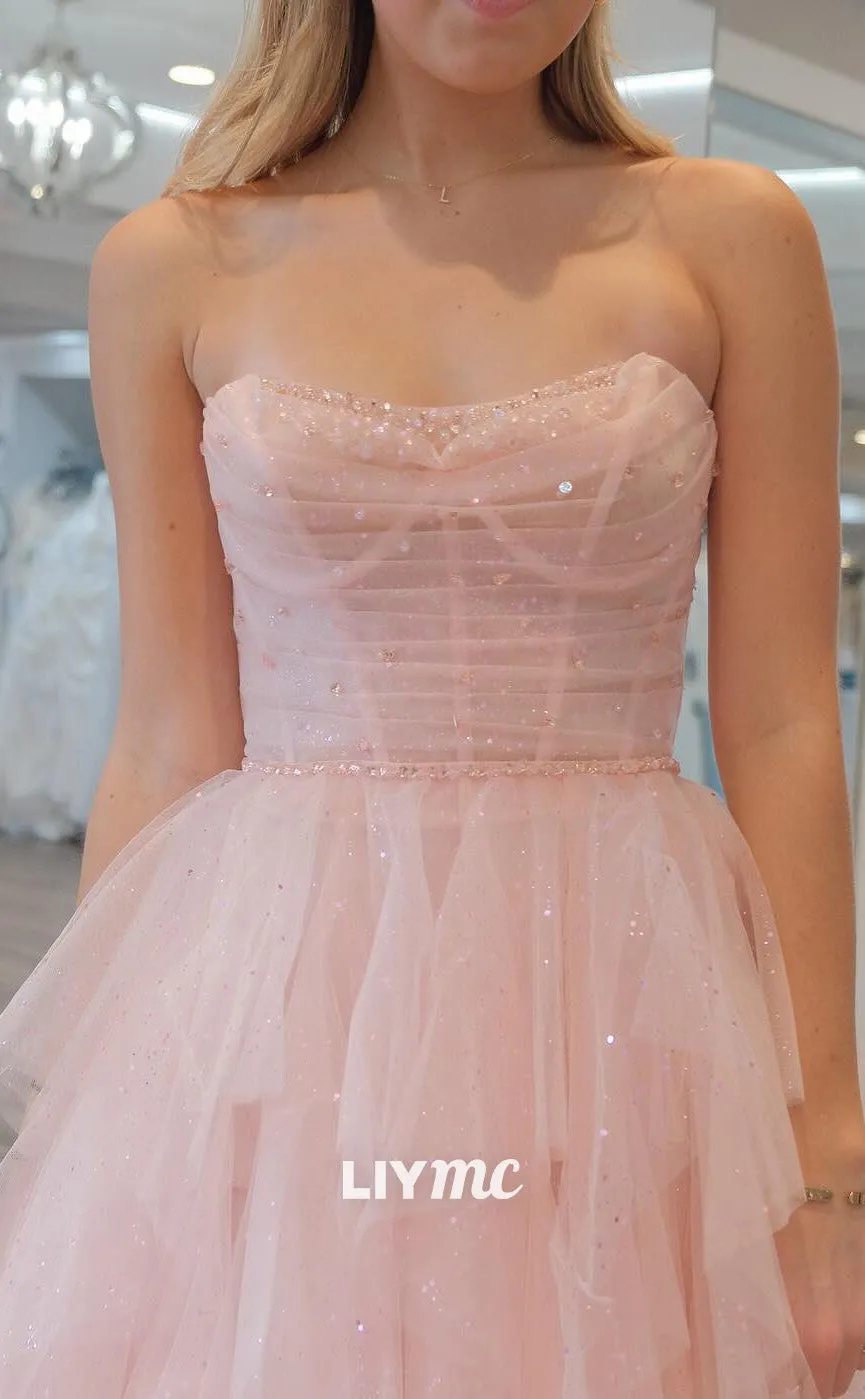 LP2139 - Sweetheart Sleeveless Tulle Tiered Ball Gown Cute Prom Dress