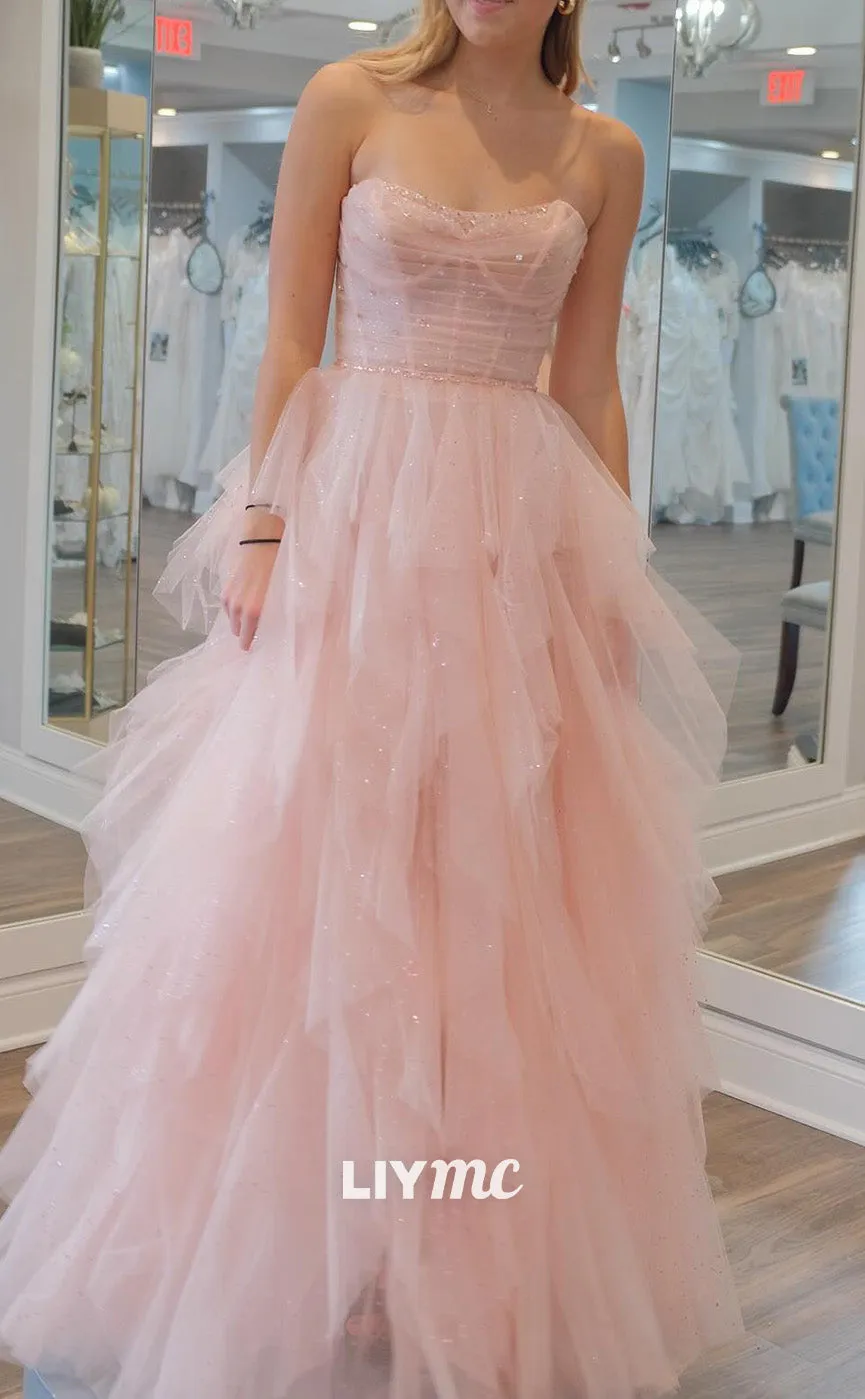 LP2139 - Sweetheart Sleeveless Tulle Tiered Ball Gown Cute Prom Dress