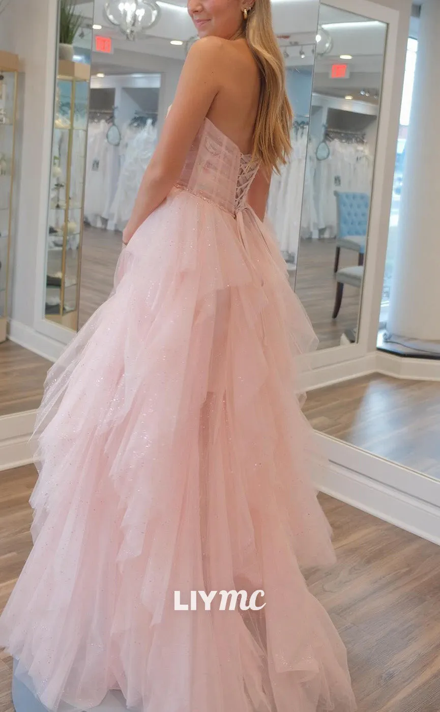 LP2139 - Sweetheart Sleeveless Tulle Tiered Ball Gown Cute Prom Dress