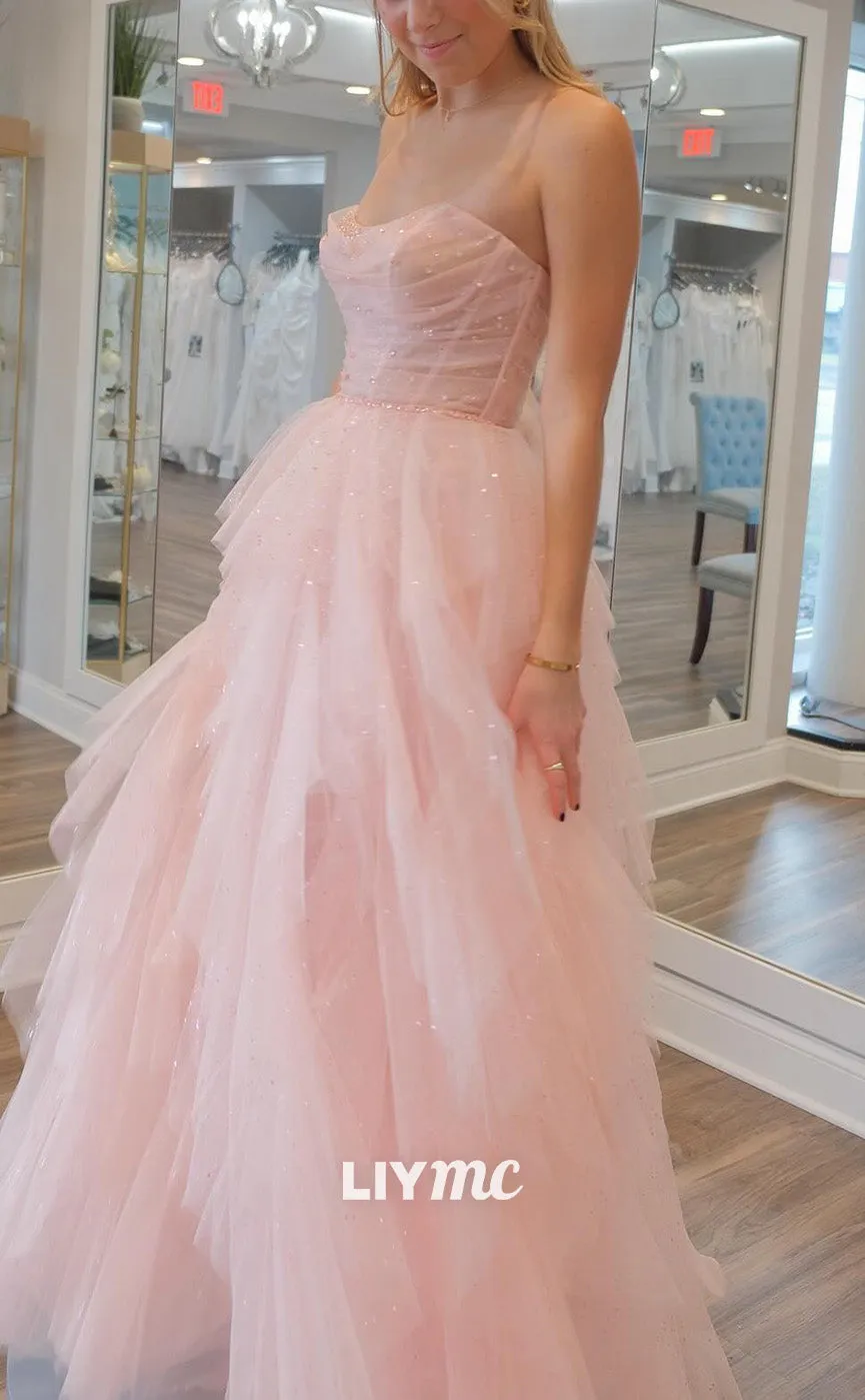 LP2139 - Sweetheart Sleeveless Tulle Tiered Ball Gown Cute Prom Dress