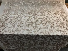 New Champagne Designed Embroidery Stretch Sequin 4 Way On A Mesh Lace Fabric Sold By The Yard