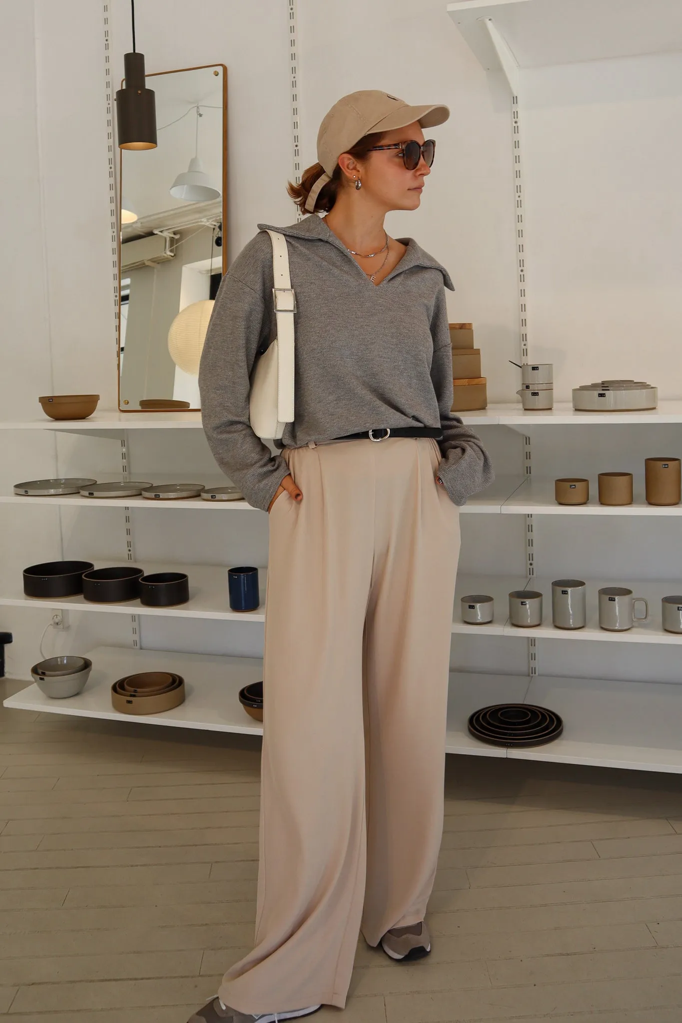 Pantalon droit à pince - Beige