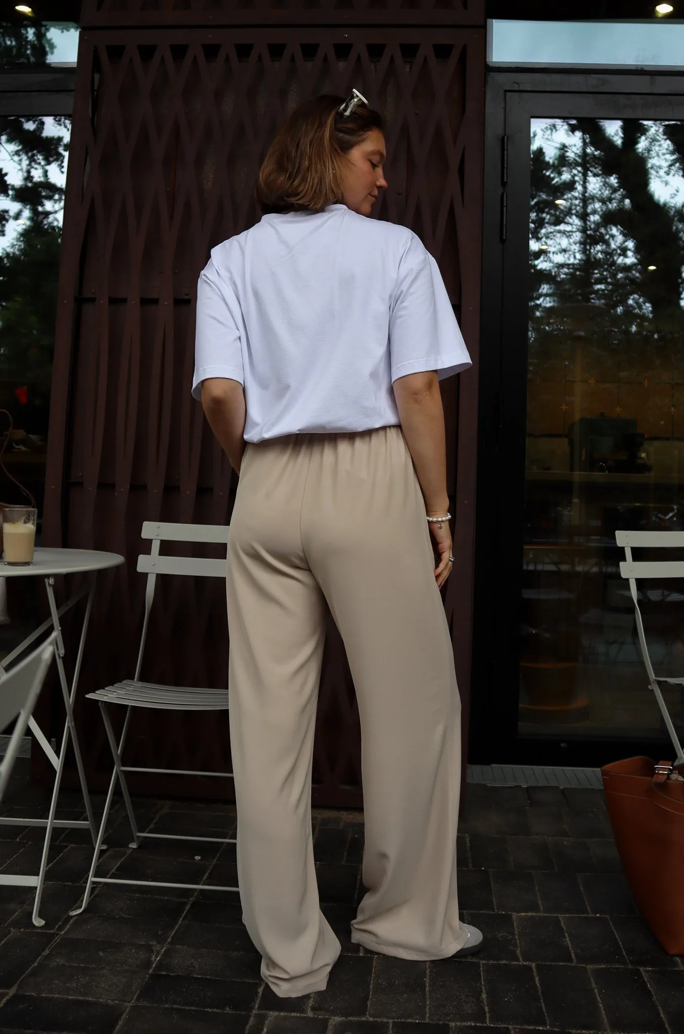 Pantalon droit à pince - Beige