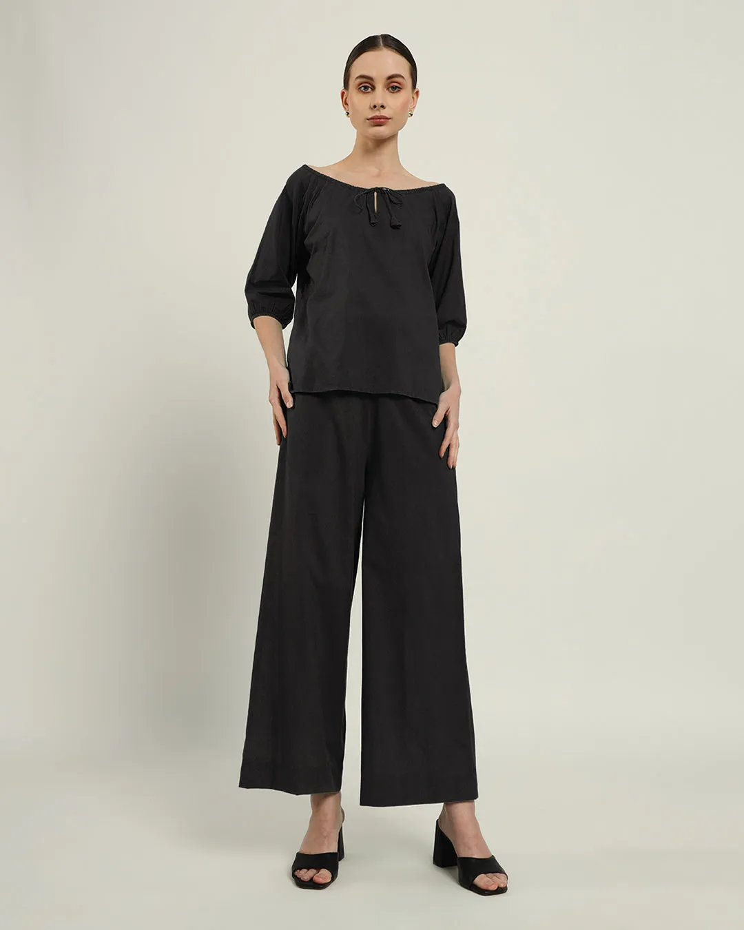 Pants Matching Set- Black Effortless BowtNeck