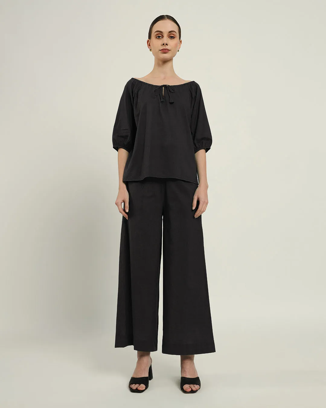 Pants Matching Set- Black Effortless BowtNeck