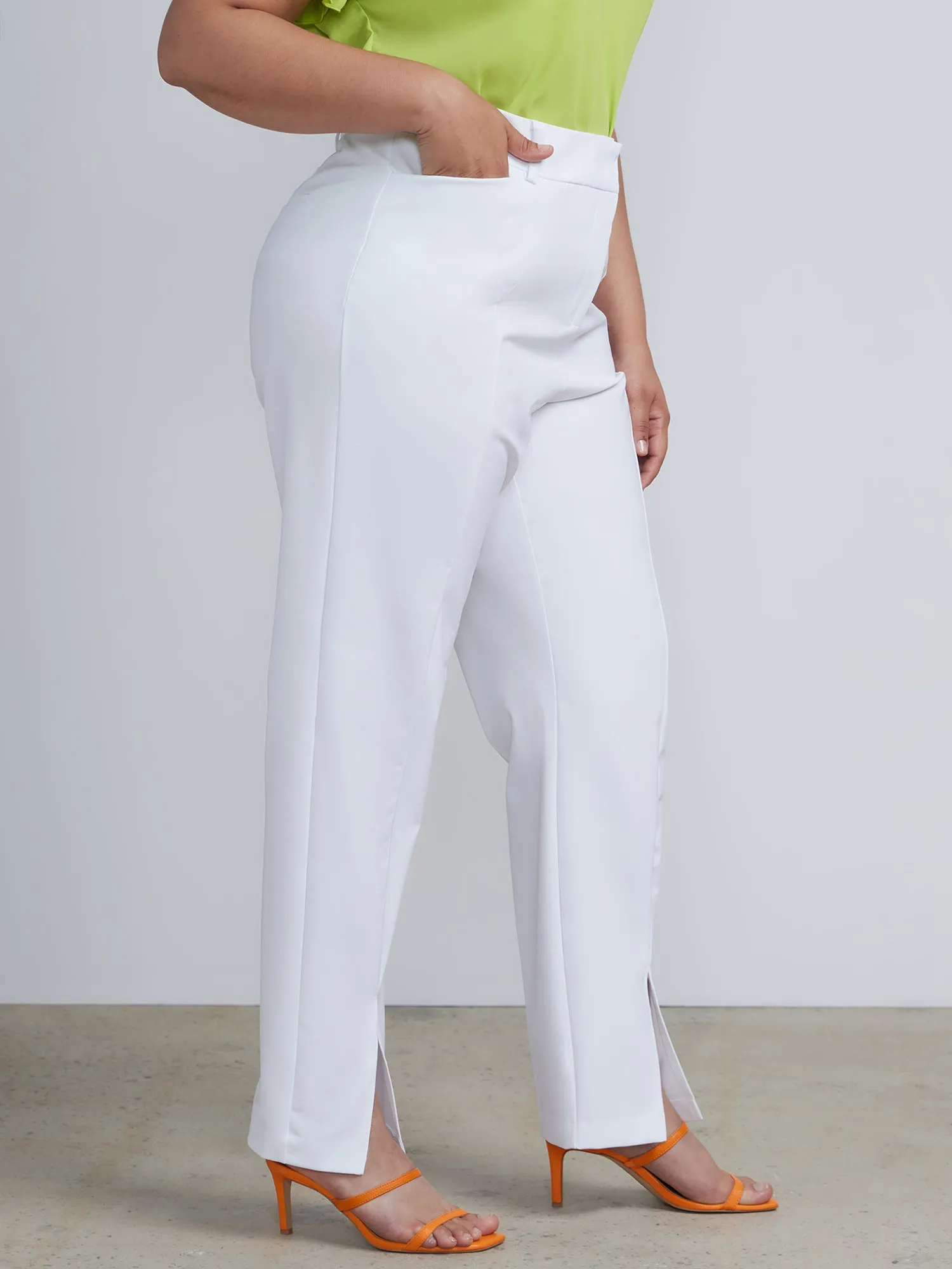 Plus Faux Fly Mid Rise Slit Pants