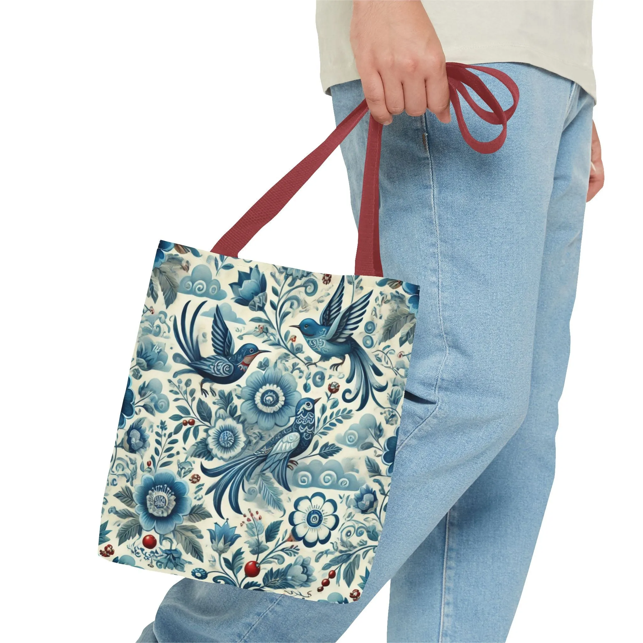 Polish Folk Art Floral & Birds Vibrant Blue Tote Bag