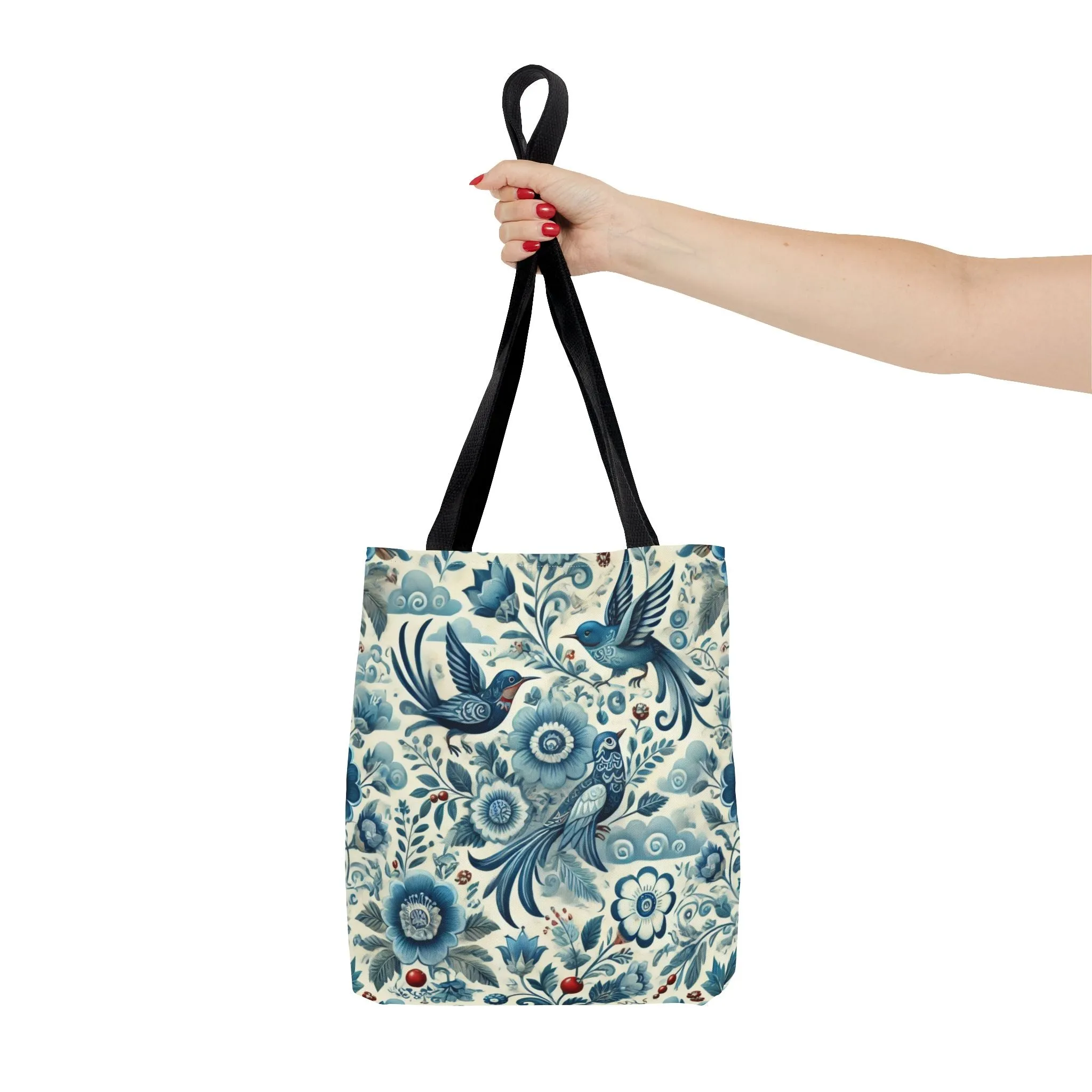 Polish Folk Art Floral & Birds Vibrant Blue Tote Bag