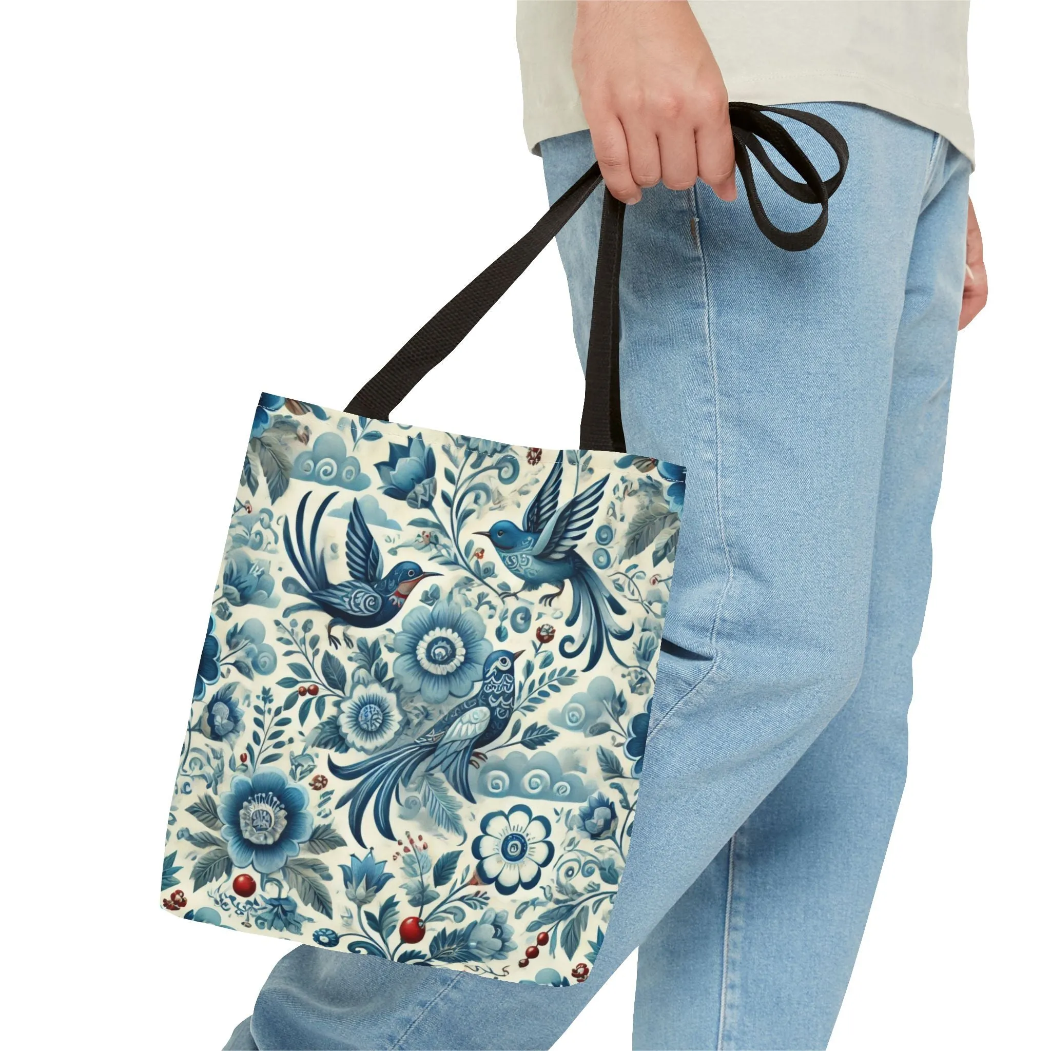 Polish Folk Art Floral & Birds Vibrant Blue Tote Bag