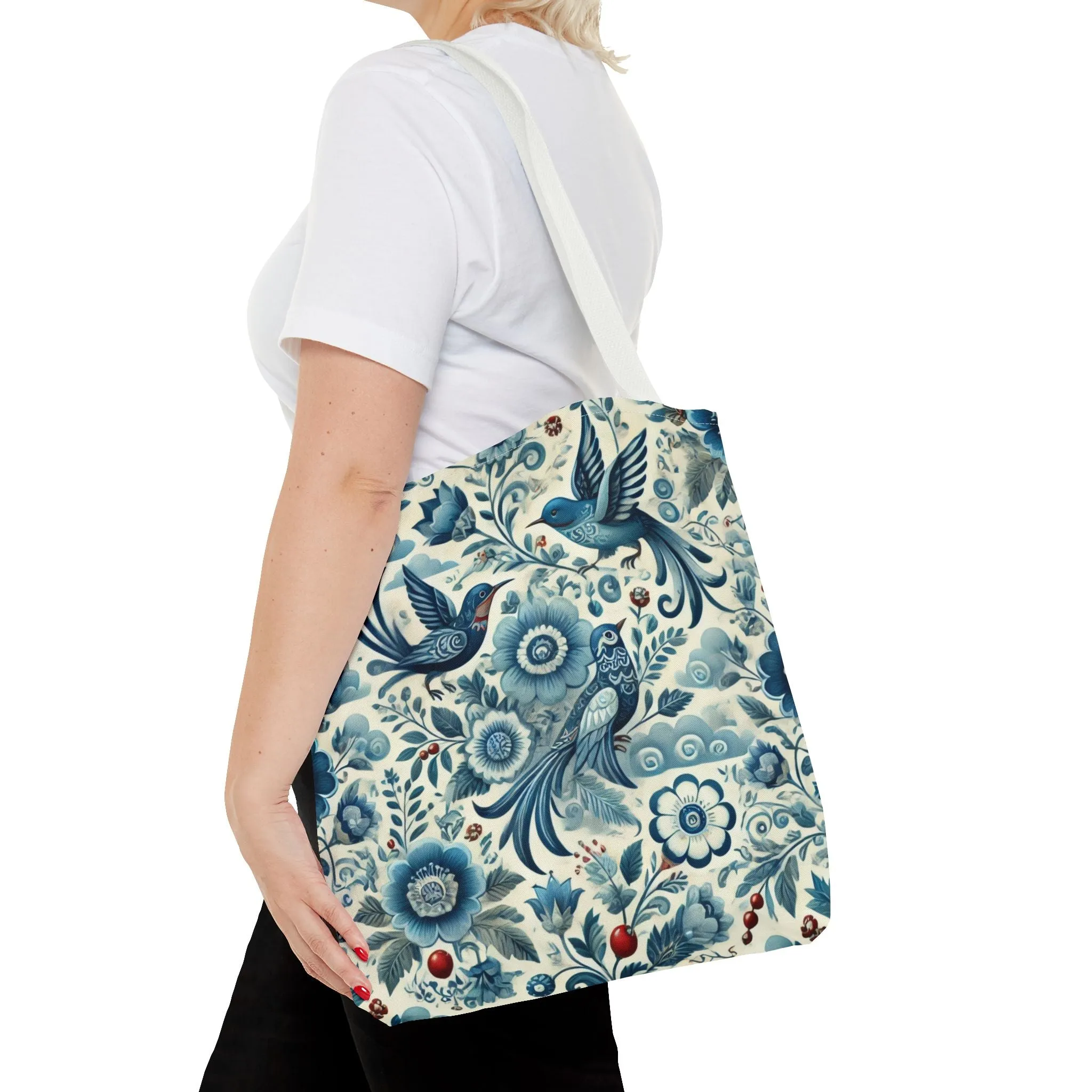 Polish Folk Art Floral & Birds Vibrant Blue Tote Bag