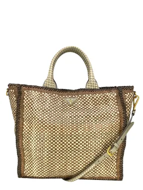 PRADA Leather Woven Large Madras Tote Bag