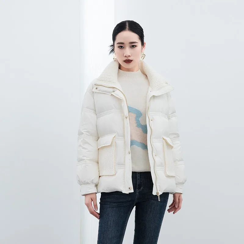 Raw White Short Goose Down Winter Jacket