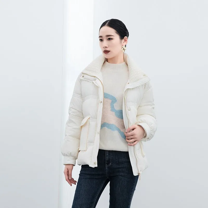 Raw White Short Goose Down Winter Jacket